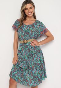 Born2be - Zielona Wiskozowa Sukienka Rozkloszowana we Wzór Paisley Mastis. Kolor: zielony. Materiał: wiskoza. Wzór: paisley #1