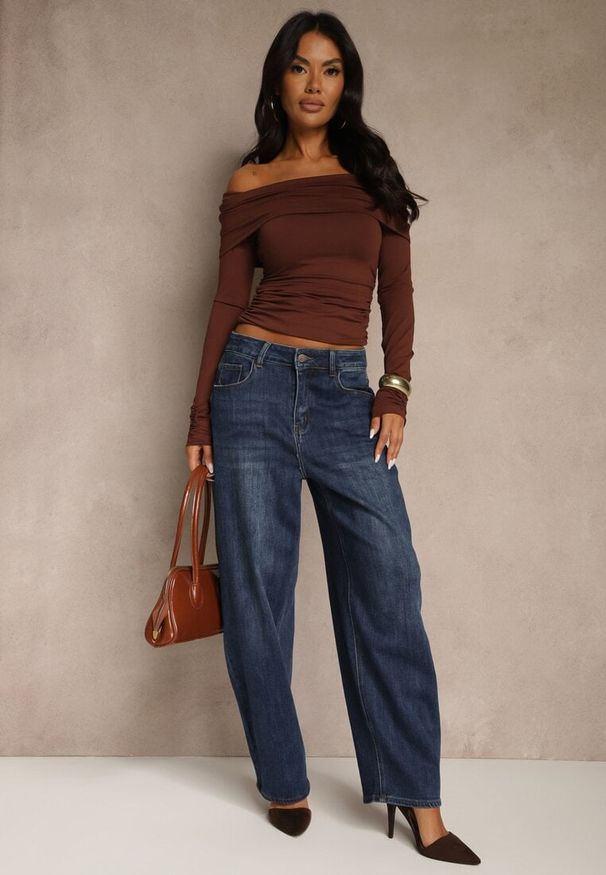 Renee - Niebieskie Jeansy High Waist Barrel Fit Salisette. Okazja: na co dzień. Stan: podwyższony. Kolor: niebieski. Styl: casual