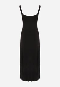 Renee - Czarna Sukienka z Bawełny Ozdobiona Guzikami przy Dekolcie Abarei. Okazja: na co dzień. Kolor: czarny. Materiał: bawełna. Długość rękawa: na ramiączkach. Wzór: aplikacja. Typ sukienki: proste. Styl: elegancki, casual #2