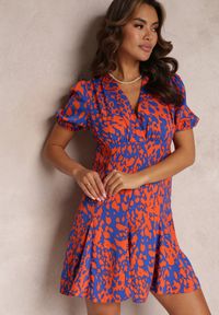 Renee - Pomarańczowa Rozkloszowana Sukienka z Kopertowym Dekoltem Dahni. Kolor: pomarańczowy. Typ sukienki: kopertowe #5