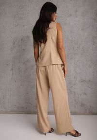Renee - Beżowy Komplet z Bawełną w Garniturowym Stylu Kamizelka i Spodnie Meloreida. Kolor: beżowy. Materiał: bawełna. Wzór: gładki #4