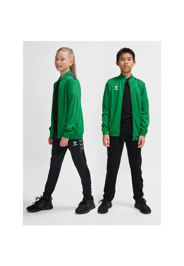 Dziecięca poliestrowa bluza dresowa zapinana na zamek Hummel Authentic. Kolor: zielony. Materiał: dresówka, poliester. Sport: joga i pilates