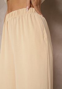 Renee - Beżowe Szerokie Spodnie Typu Palazzo High Waist Araneira. Okazja: na co dzień, na spotkanie biznesowe, na spacer. Stan: podwyższony. Kolor: beżowy. Styl: biznesowy, elegancki, casual #5