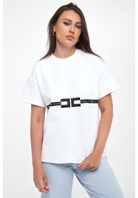 Elisabetta Franchi - T-shirt damski z logo ELISABETTA FRANCHI