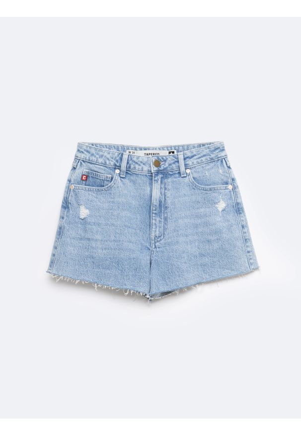 Big-Star - Szorty damskie jeansowe z surowym wykoŅczeniem z kolekcji Authentic niebieskie Authentic Girl 284. Okazja: na co dzień. Stan: podwyższony. Kolor: niebieski. Materiał: jeans. Sezon: lato. Styl: elegancki, casual, klasyczny