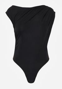 Born2be - Czarne Asymetryczne Body Ozdobione Marszczeniem Dinida. Okazja: na co dzień. Kolor: czarny. Materiał: jeans. Wzór: aplikacja. Styl: casual, klasyczny, elegancki #5