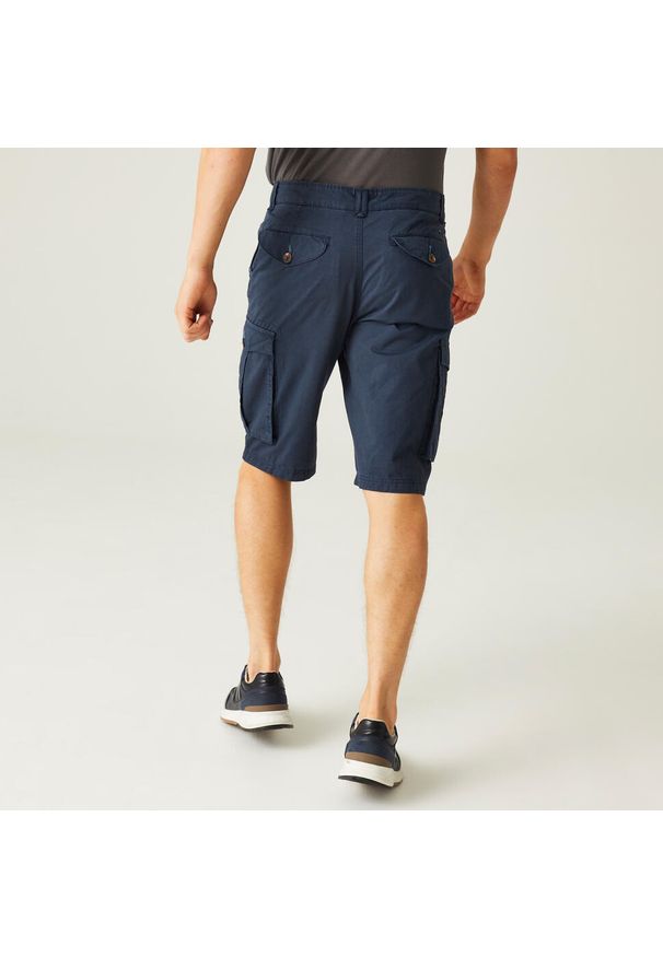 Regatta - Męskie spodenki cargo Shorebay Vintage Look. Kolor: niebieski. Materiał: bawełna. Sport: turystyka piesza