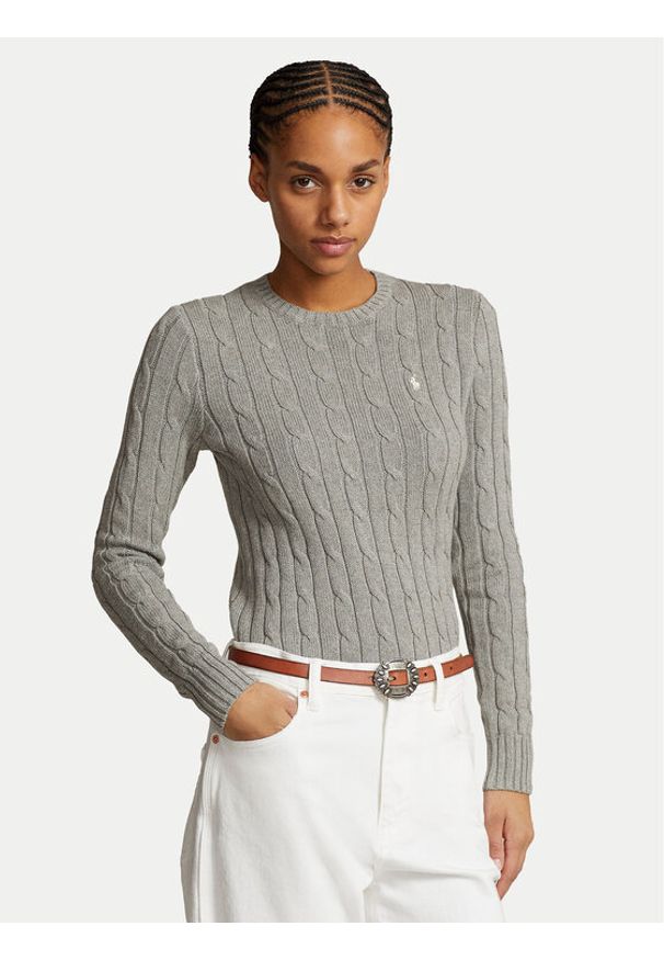 Polo Ralph Lauren Sweter Julianna 211943903001 Szary Regular Fit. Typ kołnierza: polo. Kolor: szary. Materiał: bawełna