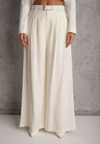 Renee - Białe Garniturowe Spodnie Szerokie z Wiskozy z Paskiem Moun. Kolor: biały. Materiał: wiskoza. Styl: elegancki #5