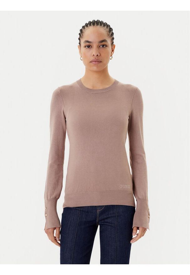 Guess Sweter W2YR30 Z2V62 Brązowy Regular Fit. Kolor: brązowy. Materiał: wiskoza
