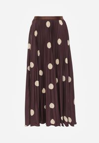 Renee - Brązowa Rozkloszowana Spódnica Plisowana High Waist w Groszki Telede. Stan: podwyższony. Kolor: brązowy. Długość: krótkie. Wzór: grochy. Styl: retro #4