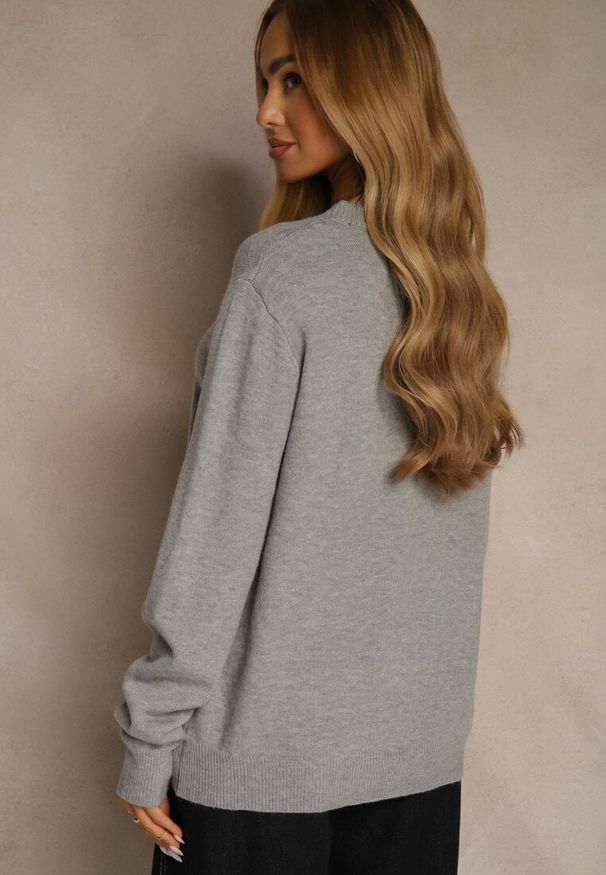 Renee - Szary Sweter z Wełną o Prostym Kroju Alenra. Kolor: szary. Materiał: wełna