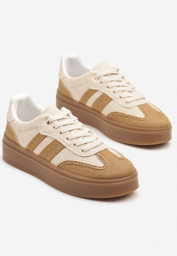 Renee - Beżowe Sneakersy Tenisówki na Kauczukowej Podeszwie Ardisora. Okazja: na co dzień. Kolor: beżowy. Materiał: kauczuk. Wzór: aplikacja