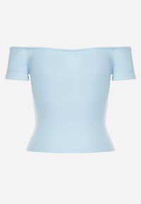 Born2be - Jasnoniebieski T-shirt o Krótkim Fasonie z Hiszpańskim Dekoltem z Bawełny Irmalema. Kolor: niebieski. Materiał: bawełna. Długość: krótkie. Sezon: lato #5