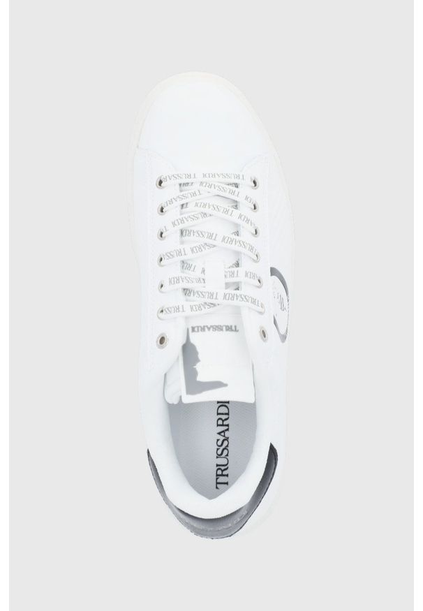 Trussardi Jeans - Trussardi Buty skórzane kolor biały. Nosek buta: okrągły. Zapięcie: sznurówki. Kolor: biały. Materiał: skóra