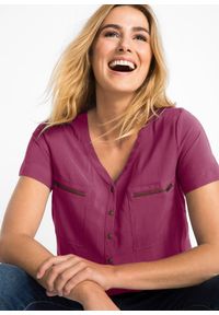 bonprix - Bluzka z wiskozy, krótki rękaw. Typ kołnierza: dekolt w serek. Kolor: fioletowy. Materiał: wiskoza. Długość rękawa: krótki rękaw. Długość: krótkie #2