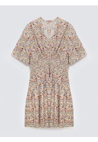 Big-Star - Sukienka damska mini z wiskozy z nadrukiem kremowa Viana 103. Typ kołnierza: kołnierzyk stójkowy. Kolor: kremowy. Materiał: wiskoza. Długość rękawa: krótki rękaw. Wzór: nadruk. Długość: mini #7