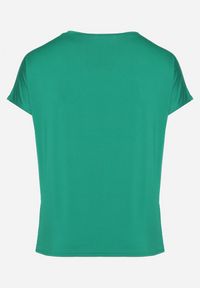 Born2be - Zielony Bawełniany T-shirt z Ozdobnym Napisem i Cyrkoniami Krisiona. Kolor: zielony. Materiał: bawełna. Wzór: napisy. Sezon: lato #6