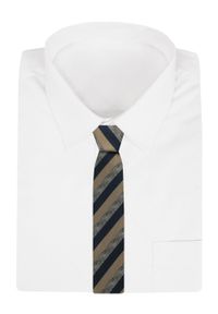 Krawat Męski - Angelo di Monti - Pasy, Granat z Beżem. Kolor: niebieski, brązowy, beżowy, wielokolorowy. Materiał: tkanina. Styl: elegancki, wizytowy #2
