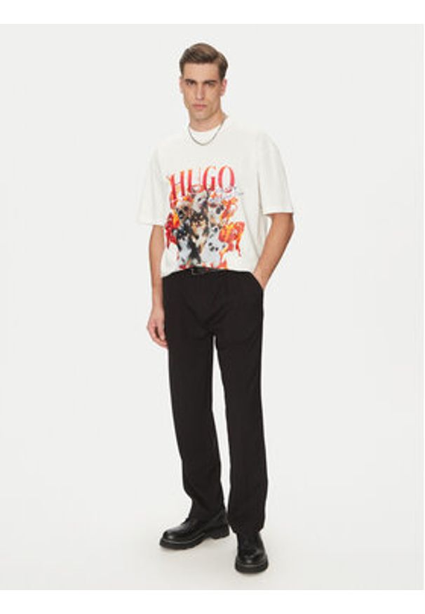 Hugo - HUGO T-Shirt Dugie 50538259 Écru Oversize. Materiał: bawełna