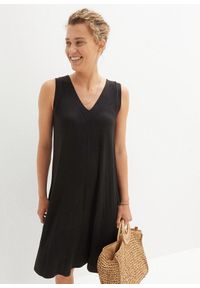 bonprix - Sukienka z dżerseju z lejącej wiskozy. Typ kołnierza: dekolt w serek. Kolor: czarny. Materiał: wiskoza, jersey. Długość rękawa: na ramiączkach #1