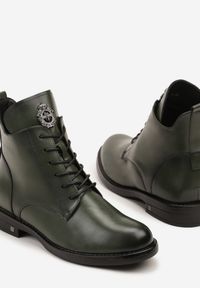 Born2be - Zielone Sznurowane Botki na Płaskiej Podeszwie z Ozdobnym Detalem Derandora. Kolor: zielony. Materiał: jeans. Obcas: na płaskiej podeszwie #5