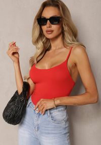 Renee - Czerwony Tank Top na Ramiączkach z Elastycznej Bawełny Daudia. Kolor: czerwony. Materiał: bawełna. Długość rękawa: na ramiączkach