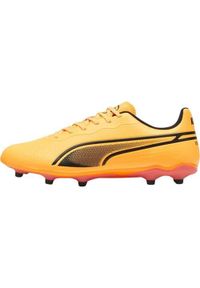 Buty piłkarskie męskie Puma King Match. Zapięcie: sznurówki. Kolor: czarny, pomarańczowy, wielokolorowy. Materiał: syntetyk, materiał. Szerokość cholewki: normalna. Sport: piłka nożna