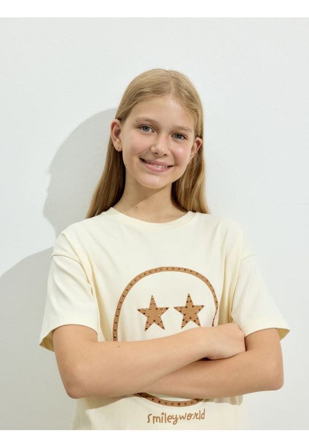 Reserved - T-shirt SmileyWorld® - beżowy. Kolor: beżowy. Materiał: bawełna