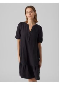 Vero Moda Sukienka codzienna Natali 10279682 Czarny Regular Fit. Okazja: na co dzień. Kolor: czarny. Materiał: bawełna. Typ sukienki: proste. Styl: casual