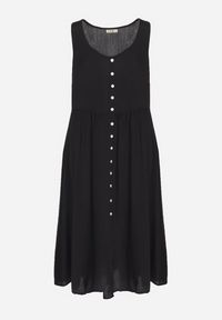 Born2be - Czarna Wiskozowa Sukienka o Rozkloszowanym Kroju z Guzikami Natesana. Okazja: na co dzień, na spacer. Kolor: czarny. Materiał: wiskoza. Typ sukienki: proste. Styl: casual #3