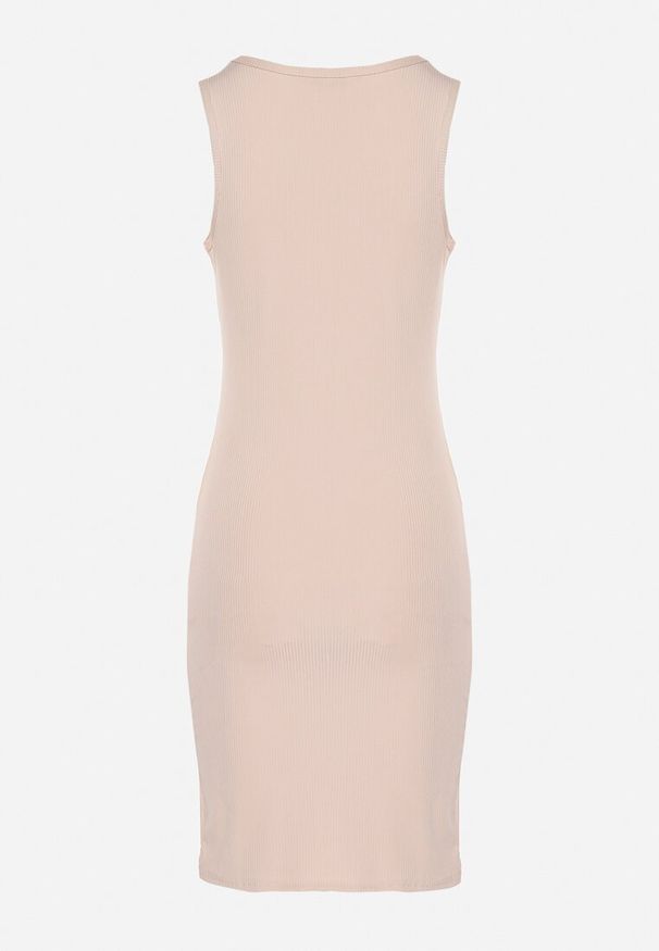 Born2be - Beżowa Dopasowana Sukienka z Bawełną Nerisave. Okazja: na co dzień. Kolor: beżowy. Materiał: bawełna. Typ sukienki: proste. Styl: klasyczny, elegancki, casual