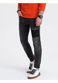 Ombre Clothing - Spodnie męskie jeansowe SKINNY FIT - czarne V1 - Rozmiar: XXL. Kolor: czarny. Materiał: jeans. Wzór: aplikacja
