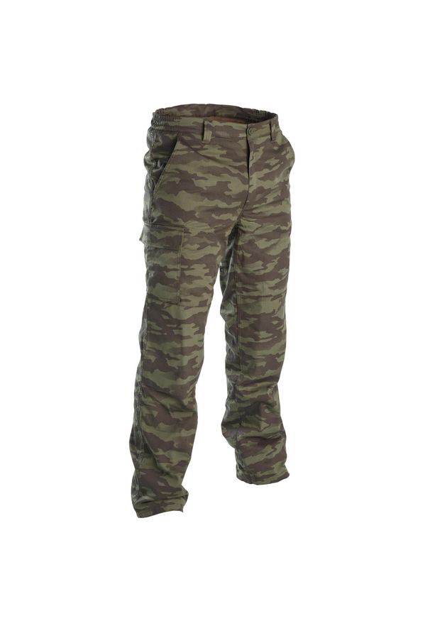 Spodnie myśliwskie zimowe SOLOGNAC Warm 100 Camo ocieplane. Kolor: brązowy. Materiał: poliamid, poliester, bawełna, materiał. Sezon: zima