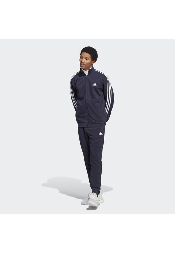 Adidas - Basic 3-Stripes French Terry Track Suit. Kolor: niebieski. Materiał: dresówka, materiał. Sport: fitness
