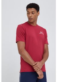Under Armour t-shirt treningowy Rush Energy kolor bordowy gładki 1366138-001. Kolor: czerwony. Materiał: skóra, dzianina, materiał. Wzór: gładki, nadruk #2