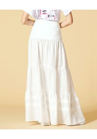 Manila Grace - MANILA GRACE - Biała spódnica maxi z bawełny. Kolor: biały. Materiał: bawełna. Wzór: aplikacja. Sezon: lato. Styl: elegancki #4