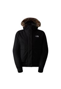 Kurtka The North Face Arctic Bomber 0A84IY4H01 - czarna. Kolor: czarny. Materiał: puch, futro, materiał, poliester. Wzór: aplikacja. Sezon: zima. Styl: klasyczny