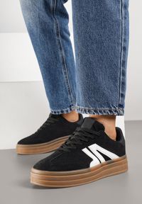 Born2be - Czarne Sneakersy w Stylu Tenisówek na Grubej Podeszwie z Geometrycznym Wzorem Wevirra. Okazja: na co dzień. Kolor: czarny. Wzór: geometria