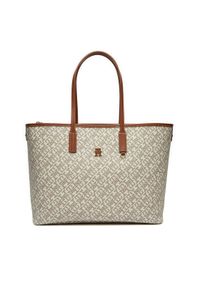 TOMMY HILFIGER - Tommy Hilfiger Torebka Th Monoplay Leather Tote AW0AW17379 Écru. Materiał: skórzane