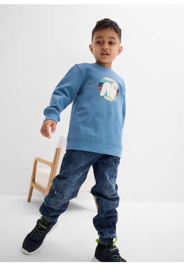 bonprix - Bluza z czystej bawełny organicznej. Kolor: niebieski. Materiał: bawełna. Wzór: nadruk