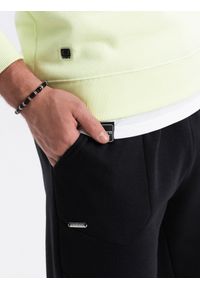Ombre Clothing - Spodnie męskie dresowe joggery - czarne V1 OM-PASK-22FW-008 - XXL. Kolor: czarny. Materiał: dresówka. Wzór: geometria #5