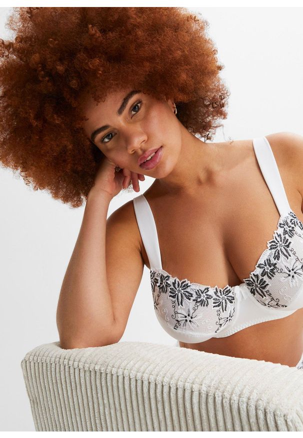 bonprix - Biustonosz na fiszbinach z wyściełanymi ramiączkami (2 szt.). Kolor: biały. Rodzaj stanika: wyściełane miseczki, różne sposoby noszenia. Wzór: haft