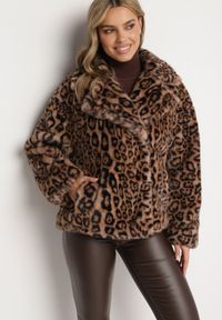 Born2be - Brązowa Kurtka Futerko w Panterkę z Kieszeniami Fidelis. Okazja: na co dzień. Kolor: brązowy. Materiał: futro. Wzór: motyw zwierzęcy. Styl: casual, elegancki #3