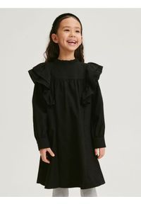 Reserved - Sukienka z falbanami - czarny. Kolor: czarny. Materiał: tkanina, bawełna. Typ sukienki: proste