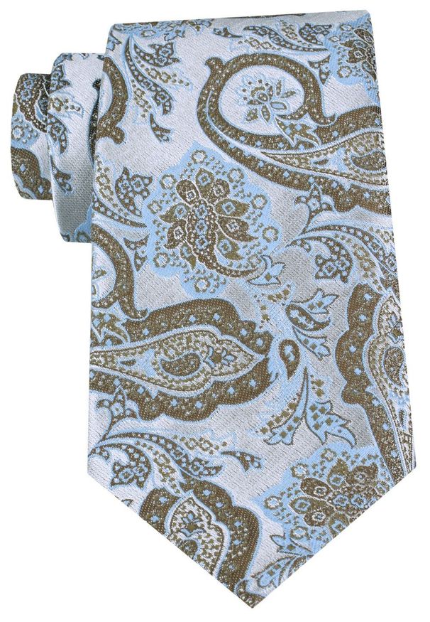 Męski Krawat - Chattier - Błękit i Beż z Dużym Wzorem. Kolor: niebieski, wielokolorowy, brązowy, beżowy. Materiał: tkanina. Styl: elegancki, klasyczny, wizytowy
