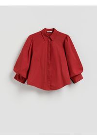 Reserved - Koszula z bufiastymi rękawami - czerwony. Kolor: czerwony. Materiał: bawełna, tkanina #1