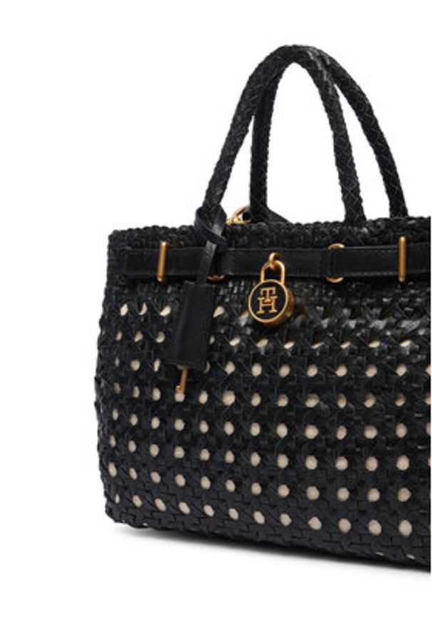 TOMMY HILFIGER - Tommy Hilfiger Torebka American Icon Mini Tote Braided AW0AW18734 Czarny. Kolor: czarny. Materiał: skórzane