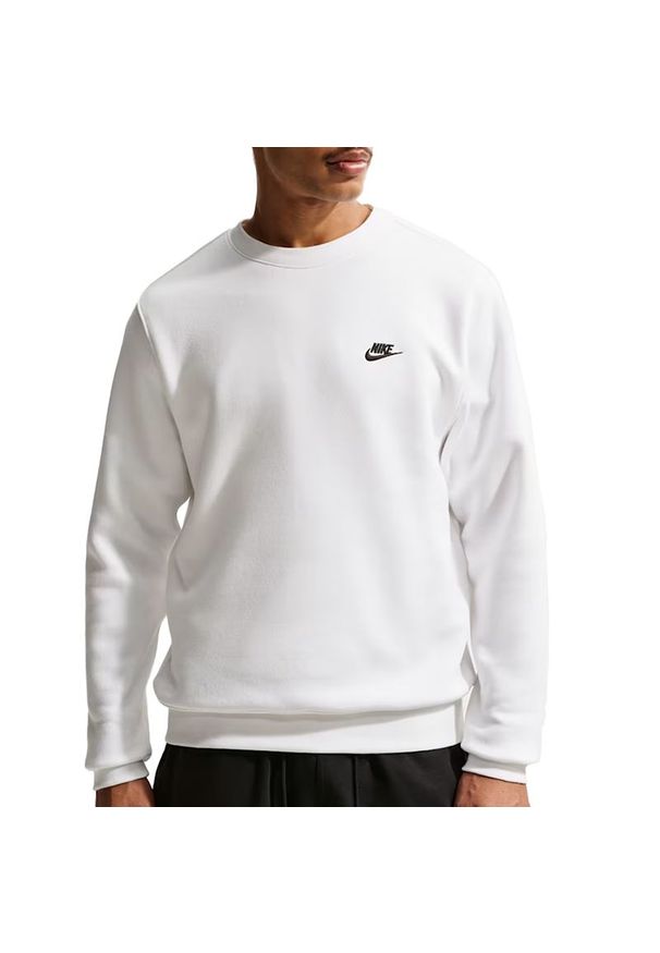 Bluza męska Nike Club French Terry Crew FN3886-100 - biała. Kolor: biały. Materiał: materiał, poliester, polar, bawełna, dzianina. Styl: elegancki, klasyczny, sportowy