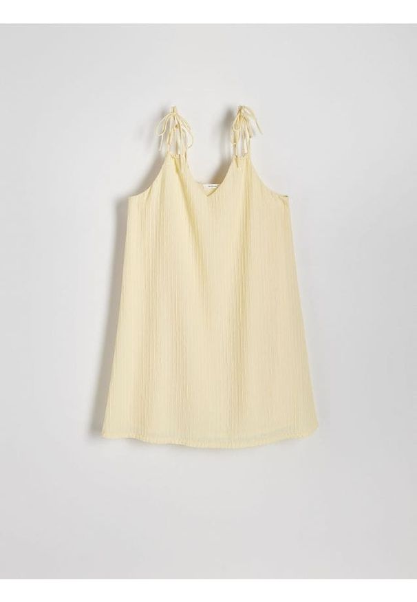 Reserved - Sukienka mini na ramiączkach - jasnożółty. Kolor: żółty. Materiał: dzianina. Długość rękawa: na ramiączkach. Długość: mini